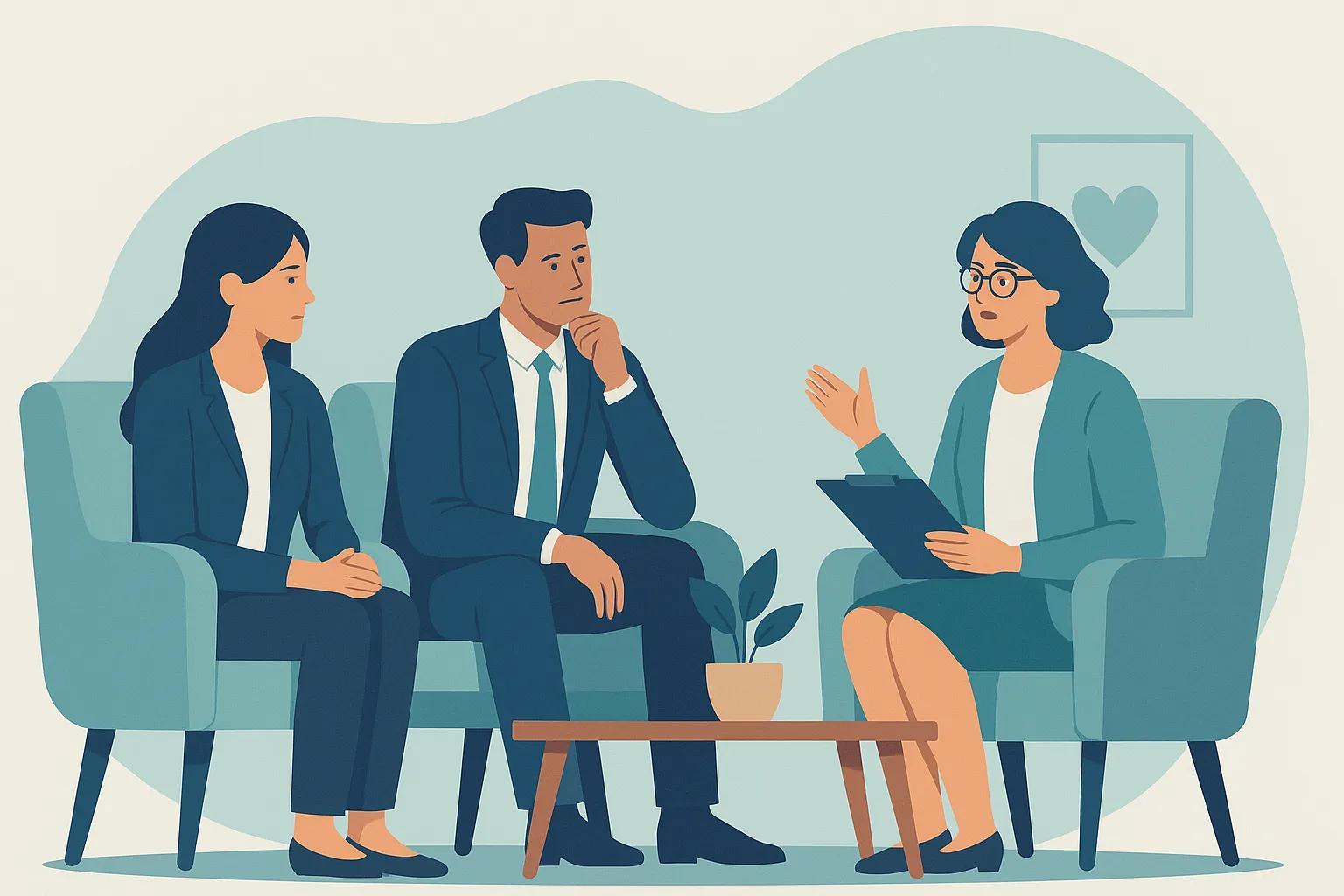 Ilustración de trabajadores y asesor discutiendo derechos y obligaciones