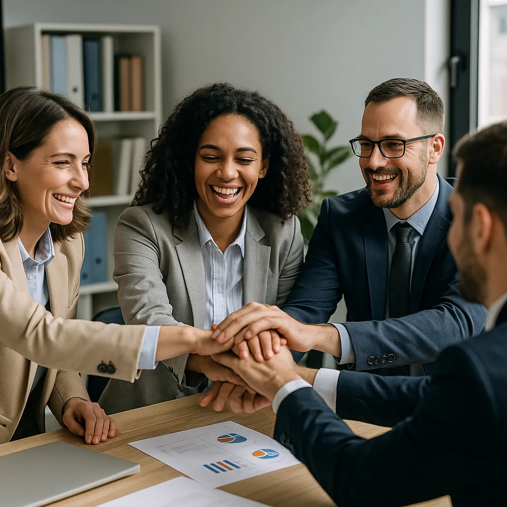 Consulta legal empresarial: asesor reunido con clientes en un despacho